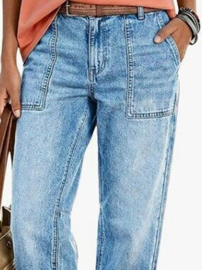 Flamingals Mid Rise Straight Leg Cropped Jeans for Women - XL